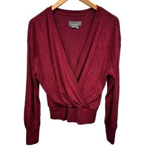 Anthropologie Sweater Womens Size S Maroon Rocio Hacci V-Neck Wrapped Pullover